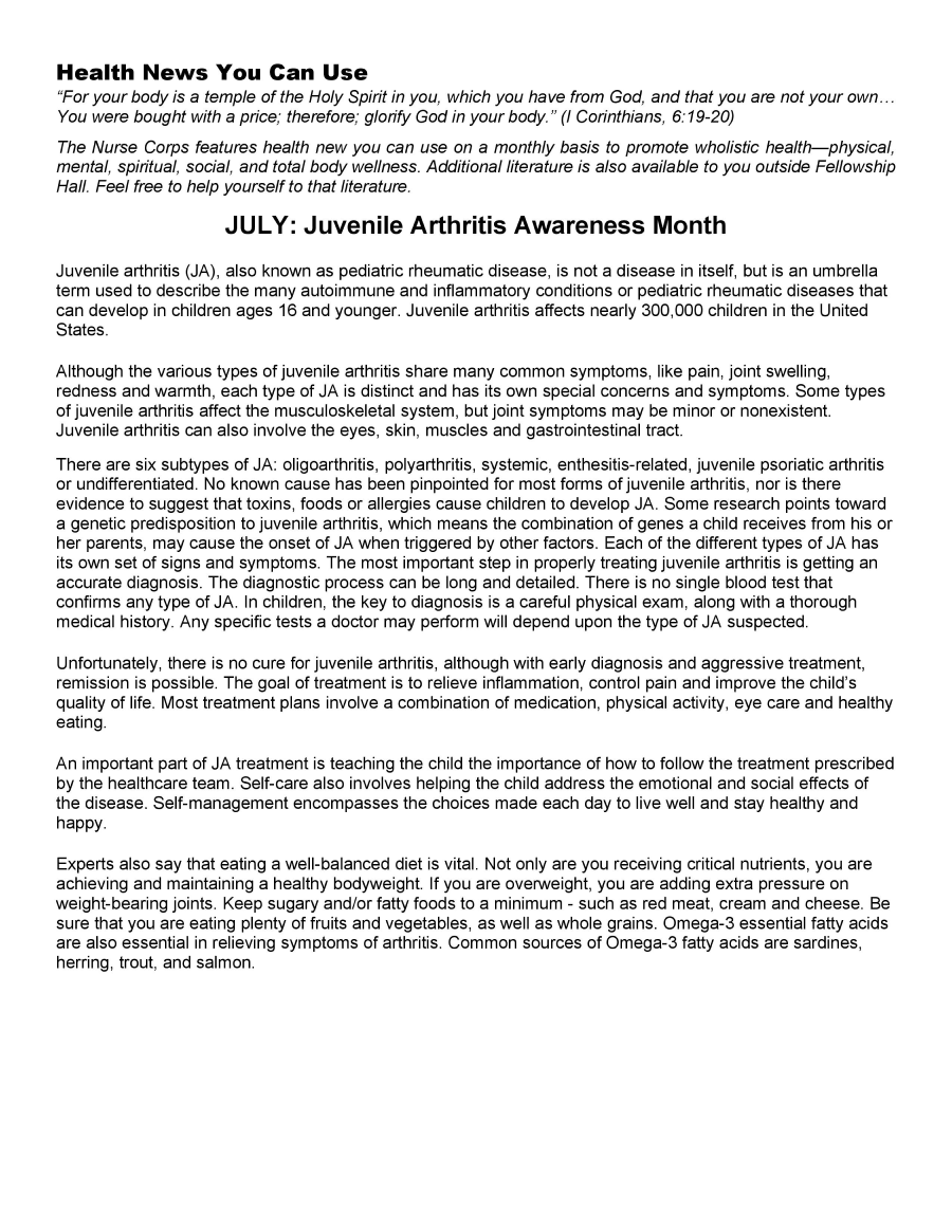 July 2020 - Juvenile Arthritis Awareness Month